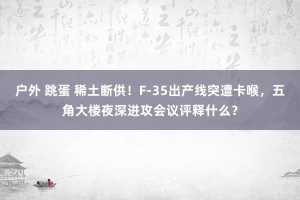 户外 跳蛋 稀土断供！F-35出产线突遭卡喉，五角大楼夜深进攻会议评释什么？