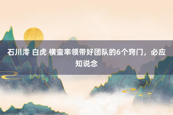 石川澪 白虎 横蛮率领带好团队的6个窍门，必应知说念