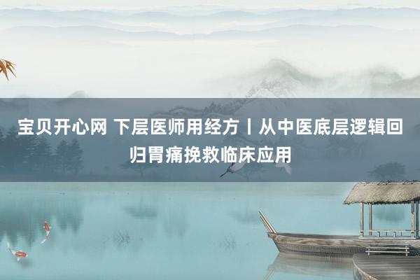 宝贝开心网 下层医师用经方丨从中医底层逻辑回归胃痛挽救临床应用