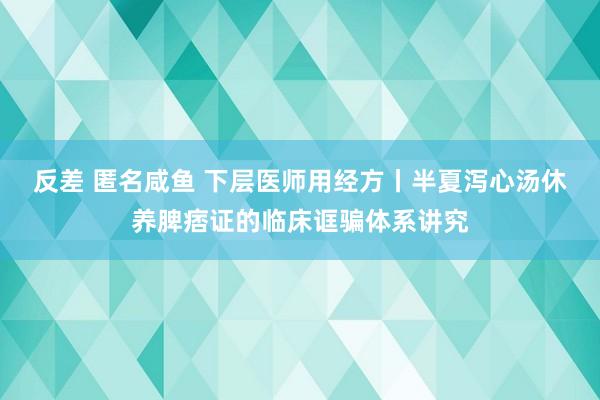 反差 匿名咸鱼 下层医师用经方丨半夏泻心汤休养脾痞证的临床诓骗体系讲究